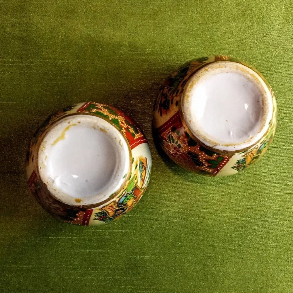 Vintage Japanese Moriage Gold-Rimmed Ceramic Vases